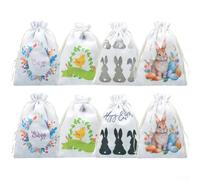 Aprilsunnyzone Easter Cotton Drawstring Bag Happy Easter Bunny Egg Design 13x17cm Reusable(A)