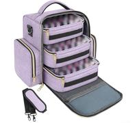 Aprilsunnyzone Nail Polish Organizer Structured Bag 4 Removable Clear Pouches Cotton Swab Storage Adjustable Strap Black Purple Pink Travel Case 32x20x29cm(Purple)