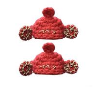 Aprilsunnyzone Pair of Handmade Knitted for Bike for Brake Levers, Cute Cartoon Designs with Two Fixed Ropes to Secure Attachment on Various Bike Models (Red Cap)
