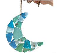 Aprilsunnyzone Sea Glass Moon Pendant Beach Cottage Wall Decor Handmade Marine Art