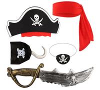 Aprince 5PCS Pirate Accessories Costume Halloween Party Cosplay Set Hat Bandana Headband Eye Patch Men Women Adults Pirate Sword Hook Hand