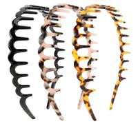 Aprince Zig Zag Headbands for Women 3Pcs, U-shape Comb Headband, Tortoise Shell Headband with Teeth, Acetate Resin Zigzag Headbands, Plastic Claw Head Bands Non-Slip, Shark Tooth Wavy Hair Band