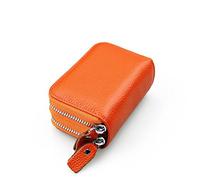 AprinCtempsD RFID Blocking Women's Credit Card Holder Genuine Leather Ladies Small Coin Purse Men's Mini Card Wallet with Double Zipper (Orange)