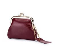 AprinCtempsD Women's Small Clip Coin Purse Luxury Wax Leather with Kiss Lock Clasp Ladies Change Wallet for Jewelry Earphones Money Keys Organizer (Wine red)