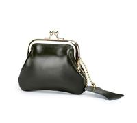 AprinCtempsD Women's Small Clip Coin Purse Luxury Wax Leather with Kiss Lock Clasp Ladies Change Wallet for Jewelry Earphones Money Keys Organizer (Dark Green)