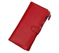 AprinCtempsD Women's Wallet Genuine Leather Ladies Clutch Colorful Purse Long Credit Card Organizer Large Capacity with Zipper (Red)