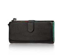 AprinCtempsD Women's Wallet Genuine Leather Ladies Clutch Purse Long Credit Card Organizer Large Capacity with Zipper (Black)