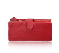 AprinCtempsD Women's Wallet Genuine Leather Ladies Clutch Purse Long Credit Card Organizer Large Capacity with Zipper (Red)