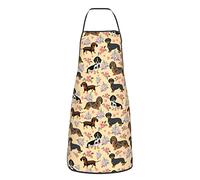Apron Adjustable Waterproof Apron for Men Women Kitchen Cooking Baking Gardening Working Bib Apron, Dachshund Sausage Dogs Pink Flowers, One size