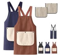 Apron with Pockets and Towel for Women Men, Apron with Towel Attached Cross Back Design with Towels, Waterproof Kitchen Aprons for Cooking, Mandiles Para Mujer de Cocina (Blue+Brown)