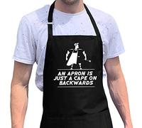 ApronMen Bbq Grill Apron Apron Is Just A Cape On Backwards Funny Superhero Apron For Dad 4 Utility Pockets, Adjustable Neck And Long Waist Ties One Size Fits All Black Apron