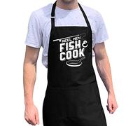 ApronMen Reel Men Fish & Cook Bbq Grill Apron Funny Fishing Apron For Dad Poly/Cotton 4 Utility Pockets, Adjustable Neck And Extra Long Waist Ties One Size Fits All Black Apron