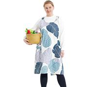 APRONNER Big Plus Size Aprons for Women with Pockets Cotton Linen Baking Kitchen Cooking, Banana Leaf, Large