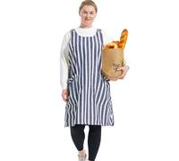 APRONNER Big Plus Size Aprons for Women with Pockets Cotton Linen Baking Kitchen Cooking, Blue Stripes, More Size