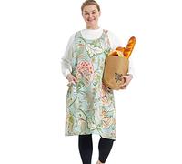 APRONNER Big Plus Size Aprons for Women with Pockets Cotton Linen Baking Kitchen Cooking, Green Flower, Large