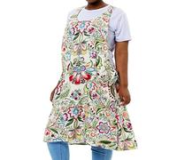 APRONNER Big Plus Size Aprons for Women with Pockets Cotton Linen Baking Kitchen Cooking, Yellow Flowers, Large
