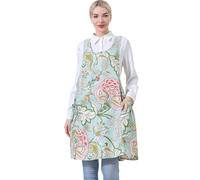 APRONNER Cozy Adjustable Cross Back Aprons for Women with Pockets Cotton Linen Cooking Kitchen Baking, Green Flower, One Size Fits All