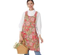 APRONNER Cozy Adjustable Cross Back Aprons for Women with Pockets Cotton Linen Cooking Kitchen Baking, Red Flowers, Large