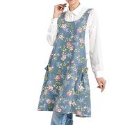 APRONNER Cozy Adjustable Cross Back Aprons for Women with Pockets Cotton Linen Cooking Kitchen Baking, Rose Flower, Large