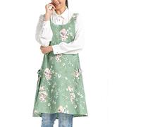 APRONNER Cozy Adjustable Cross Back Aprons for Women with Pockets Cotton Linen Cooking Kitchen Baking, Rose Flowers, Large