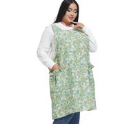 APRONNER Cross Back Plus Size Linen Aprons for Women with Pockets Blend Dress for Baking Cooking Gardening Works Green Sunflower