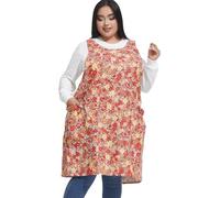 APRONNER Cross Back Plus Size Linen Aprons for Women with Pockets Blend Dress for Baking Cooking Gardening Works Red Floral