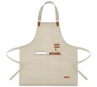 APRONPANDA Aprons for Men Women with Pockets, Waterproof Adjustable Chef Apron for Cooking, Baking, Gardening, BBQ, Craft Working, Painting (Beige)