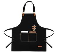 APRONPANDA Aprons for Men Women with Pockets, Waterproof Adjustable Chef Apron for Cooking, Baking, Gardening, BBQ, Craft Working, Painting (Black)