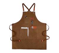 APRONPANDA Canvas Work Aprons for Men with Pockets,Adjustable Strap and Large Pockets Apron,Kitchen Cooking Baking Chef Apron (Brown)