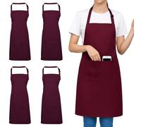 Aprons for Women & Men - 4 Pack Chef Apron, Ideal for Cooking, Kitchen, BBQs, Restaurants, Gardening & Art - Unisex Apron in Multiple Colors with Large Pocket - Durable Polyester (Maroon 4 pack)