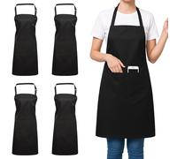 Aprons for Women & Men - 4 Pack Chef Apron, Ideal for Cooking, Kitchen, BBQs, Restaurants, Gardening & Art - Unisex Apron in Multiple Colors with Large Pocket - Durable Polyester (Black 4 pack)