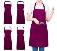 Aprons for Women & Men - 4 Pack Chef Apron, Ideal for Cooking, Kitchen, BBQs, Restaurants, Gardening & Art - Unisex Apron in Multiple Colors with Large Pocket - Durable Polyester (Burgundy 4 pack)