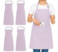Aprons for Women & Men - 4 Pack Chef Apron, Ideal for Cooking, Kitchen, BBQs, Restaurants, Gardening & Art - Unisex Apron in Multiple Colors with Large Pocket - Durable Polyester (Light Purple 4 pack)