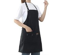 Aprons for Women Men BBQ Chef Cooking Artist Water Drop Resistant Canvas Adjustable Kitchen Apron with Pockets for Unisex Grill Baking Painting Art Stylist Dishwashing Comfortable Aprons (black)