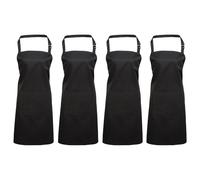 Aprons for Women & Men - Chef Apron, Ideal for Cooking, Kitchen, BBQs, Restaurants, Gardening & Art - Unisex Apron in Black Color Waterdrop Resistant with Large Pocket - Durable Polyester, Pack of 4
