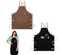 Aprons for Women with Pockets, 2 Pcs Wipeable Apron, Garden Apron Suitable for Cooking, Baking, Gardening, Grilling, Craft Making, Painting(Black Brown)
