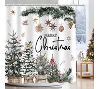 APROPHIC Christmas Trees Holly Pine Cone Shower Curtain, Merry Christmas Decorations Shower Curtain For Bathroom, Winter Xmas Holiday Farmhouse Home Decor Waterproof Fabric With Hooks Washble 72x72 in