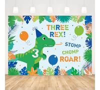 APROPHIC Rex Photo Background, Dinosaur 3rd Birthday Banner Photo Background, Dinosaur Balloon Green Leaf Photography Background 3rd Dinosaur Themed Party Banner Decoration Photo Wall,210x150cm