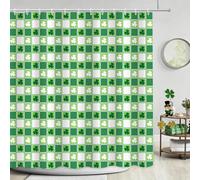 APROPHIC St. Patrick's Day Shower Curtain for Bathroom, Shamrocks Green Check Pattern Bathtub Curtains St Patricks Day Decorations for Irish Festival Waterproof Shower Curtain with 12 Hooks 72 X 72 in