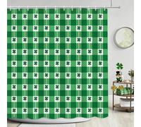 APROPHIC St. Patrick's Day Shower Curtain, Shamrocks Green Check Pattern St Patricks Day Bathtub Curtains for Bathroom, Irish Festival Decorations Waterproof Shower Curtain with 12 Hooks 72 X 72 in