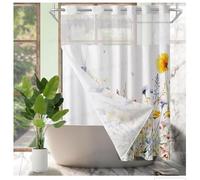 APROPHIC Wildflower Shower Curtain with Snap-in Lining, Watercolour Flowers Shower Curtains, Transparent Mesh Top, Weighted Hem, Waterproof Fabric, Flower Hotel Bathroom Shower Curtain Set, 71 x 74