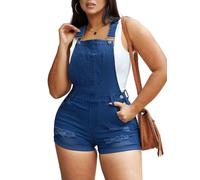 AprPith Women’s Denim Bib Overalls Shorts Stretch Cuffed Adjustable Straps Rompers Slim Fit Jean Shortalls, Blue, Large