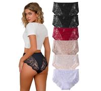 APRSEA Women Knickers Lace Underwear High Waisted Plus Size Nylon Knickers for Women Seamless Floral Lacy Trim Briefs 6 Pack 1XL