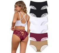 APRSEA Women's Knickers Ladies Medium Rise Black Lace Underwear Criss Cross Back Panties Comfortable Packs M