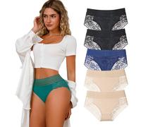 APRSEA Women's Pants Elegant High Waisted Romantic Lace Side Panels Stretchy Comfortable Fit Smooth Waistband Colorful Pants Multipack L