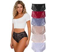 APRSEA Women's Underwear High Waisted Underwear Full Coverage Seamless Floral Lace Trim for Lady Breathable 6 Pack XL