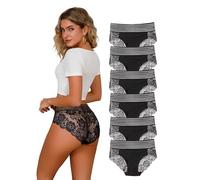 APRSEA Women's Underwear Sexy High Waisted No Panty Line Black Lace Bikinis Full Coverage 6 Pack XL