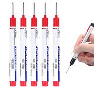 AprYew 5PCS Long Head Deep Hole Marker Pens - 20mm Long Nib Markers for Metal, Wood, Plastic, Quick Dry Waterproof Carpenter Marker Pens for Deep Reach Permanent Ink Pens for Construction, DIY (Red)