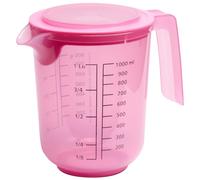 APS 30073 - Mixing Cup with Lid - Measuring Cup with Measuring Scales for Liquids (L/ml), Sugar (g) and Flour (g) / Volume 1 Litre/Ø 12.5 cm/Height 16 cm/Dishwasher Safe Pink