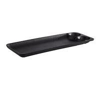 APS 85097 Nero Melamine Tray with 2 Integrated Dip Bowls, Serving Tray for Many Foods, 41.0 x 15.0 x 2.5 cm